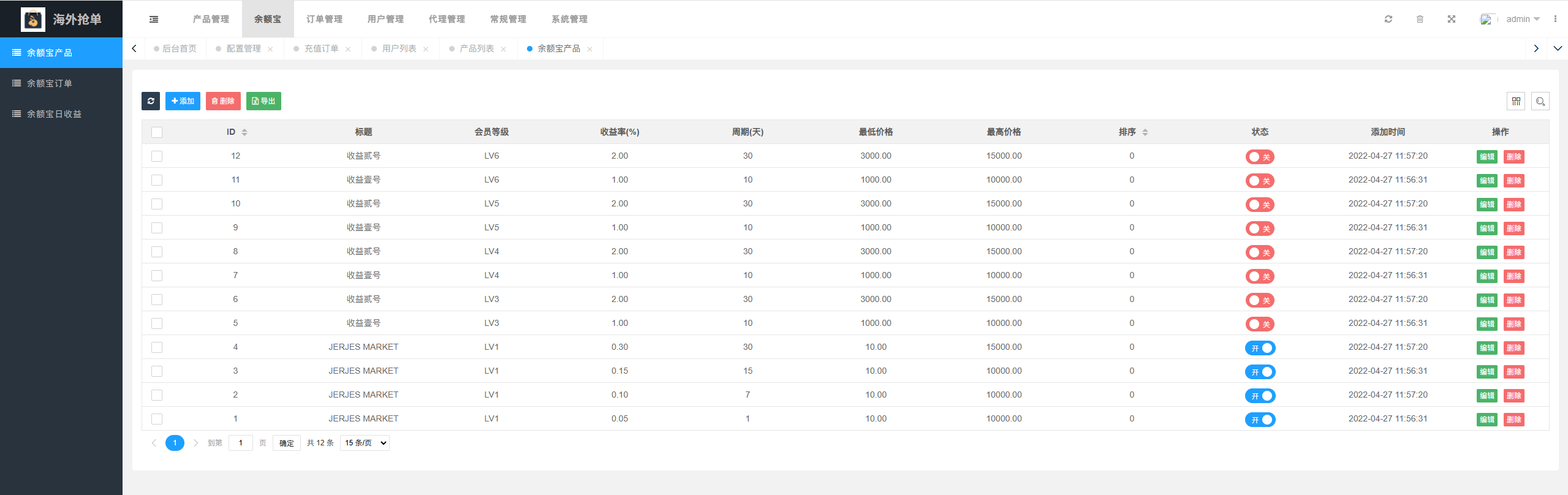 亲测精品/多语言抢单源码带代理后台单独统计