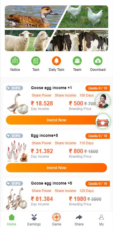 亲测精品/A358海外版养鸡养鸭理财系统源码 | 投资任务图+推广注册奖励功能